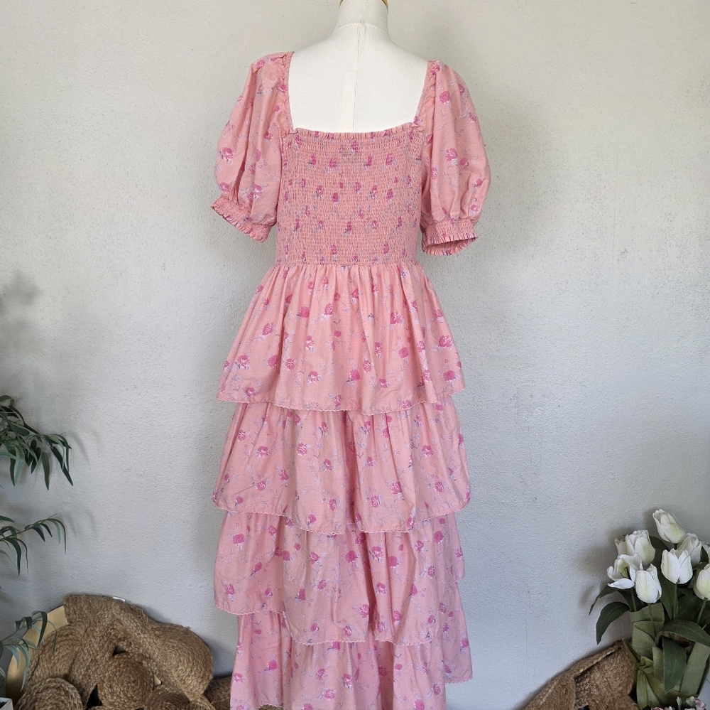 LoveShackFancy Pink Floral Tiered Maxi DressSmocked Tiered L - Picture 5 of 14